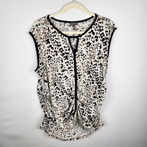 Vince Camuto Animal Print Ruched Key Hole Top 1X - Picture 1 of 3